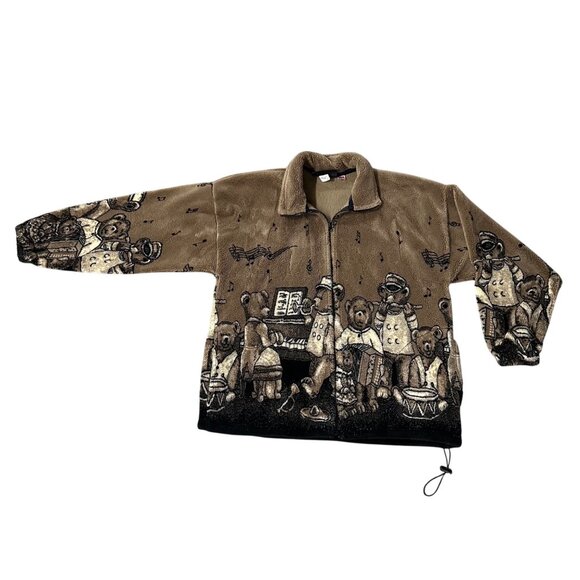 Vintage Cobblestone Canyon Fleece Jacket Large Teddy Bear Band USA 90s Y2K - Picture 2 of 8